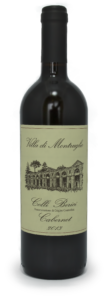 Bottiglia con etichetta di vino cabernet, Villa di Montruglio.